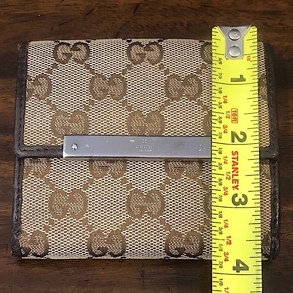 GUCCI GG Web Brown Leather and Tan Canvas Monogram Trifold Wallet Authentic - Picture 14 of 17